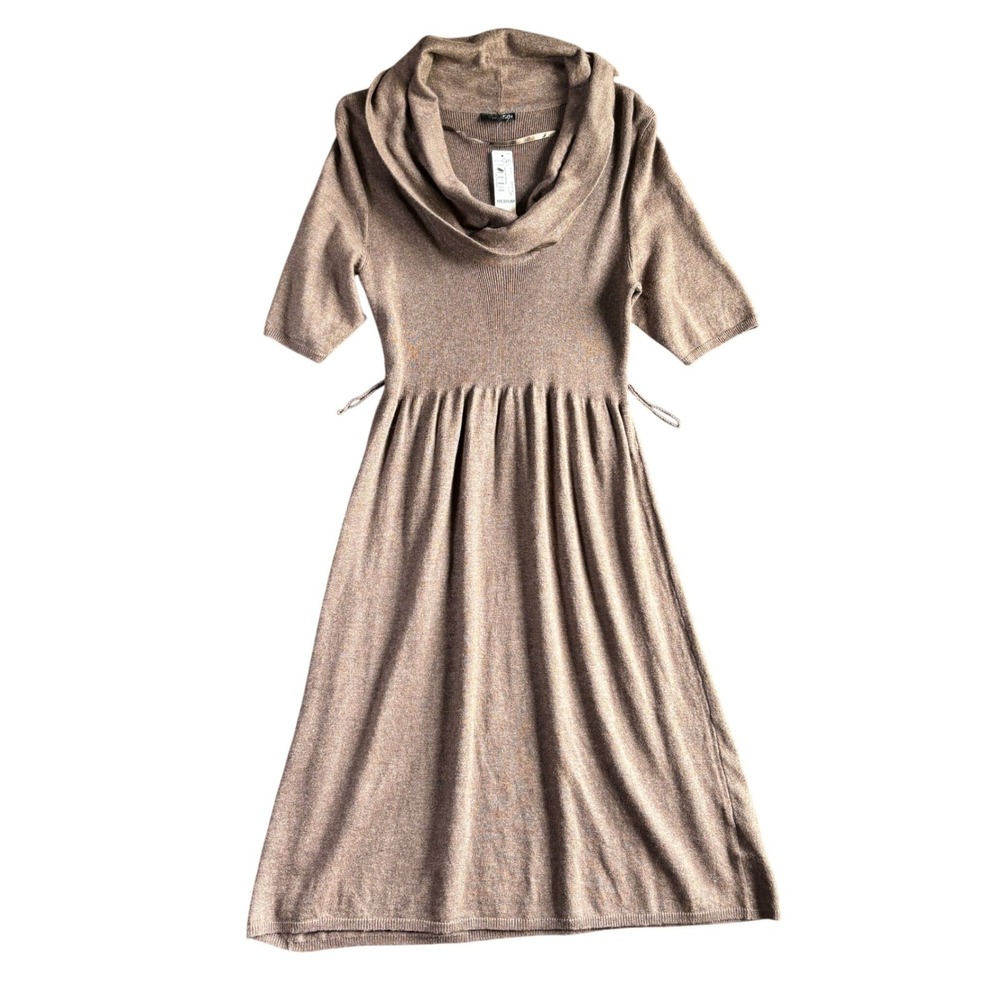 $70 East 5th Womens Brown Cowl Neck Short Sleeve Sweater Dress‎ Medium No Belt